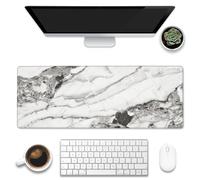 Grand tapis de souris de jeu XL, marbre noir et blanc, sous-main de bureau en marbre blanc abstrait, sous-main pour clavier d'ordinateur étendu, base antidérapante et bords cousus, 80 x 30 cm