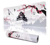 Grand tapis de souris de jeu XXL pour ordinateur portable, motif fleurs de cerisier japonais, tapis de jeu blanc, grand sous-main imperméable et antidérapant, tapis de table en caoutchouc de 3 mm