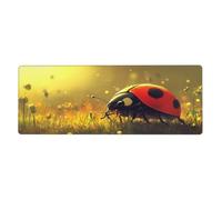 Grand tapis de souris doré à sept pois avec motif coccinelle et fleurs pour ordinateur portable avec bords cousus longue base en caoutchouc antidérapant pour décoration de bureau à domicile, 80 x 30