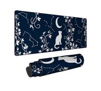 Grand tapis de souris en caoutchouc lavable pour décoration de bureau, maison, dortoir, ordinateur portable, motif chat, nature, lune, constellation, bleu marine, 40,6 x 91,4 cm