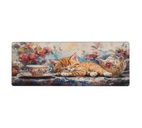 Grand tapis de souris en forme de chat ivre avec base en caoutchouc antidérapant étendue avec bords cousus, pour jeux vidéo, ordinateur de bureau, grand tapis de souris 30 x 80 cm