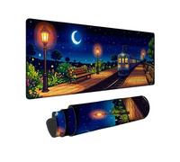 Grand tapis de souris en forme de lampe - Pixel de nuit - Motif train et lune - En caoutchouc - Lavable - Esthétique - Pour bureau, maison, dortoir, ordinateur portable - 40,6 x 91,4 cm