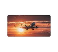 Grand tapis de souris étendu pour gaming - Motif avion au coucher du soleil - Tapis de protection pour clavier d'ordinateur - Long 30 x 60 cm - Grand tapis de souris avec base en caoutchouc
