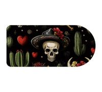 Grand tapis de souris étendu, tête de mort avec chapeau mexicain et cœur en fer à cheval sauvage ouest pour bureau, base en caoutchouc, 73,1 x 35,8 cm