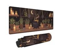 Grand tapis de souris fantaisie Motif chaudron sorcière herbes 30,5 x 81,3 | Thème sorcière, tapis de souris étendu, éléments botaniques, atmosphère mystique, jardin d'herbes, scène nocturne