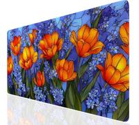 Grand Tapis de Souris Fleur, sous Main Bureau Etendu avec Bords Surpiqués, Tapis de Souris Gaming Rouge Haute Précision et Vitesse, Imperméable Base Anti-Dérapage Protection Bureau pour Maison FR-555