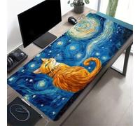Grand Tapis de Souris Gamer 700x400x2mm, Chat Ciel Étoilé | Tapis de Bureau Lavable, Base en Caoutchouc Antidérapante et Coutures Renforcées, Optimisé pour Capteur Optique et Laser