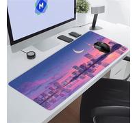 Grand Tapis de Souris Gamer Tapis de Souris XXL 1200x600x3 mm avec Base en Caoutchouc Antidérapant Grand Tapis de Bureau pour PC, Ordinateur Portable (Cité Lune)