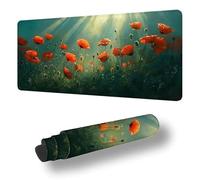 Grand Tapis de Souris Gamer XXL 1200 x 400 mm Tapis Souris, Rouge sous Main Bureau Pavot Antidérapant Étanche, à Bords Cousus Mouse Pad pour Travail, Jeux, Bureau, Maison Decor, Cadeaux Hommes S-3988