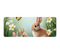 Grand tapis de souris gaming avec motifs d'herbe, de fleurs, de lapins et de papillons. Confortable et doté d'une base antidérapante en caoutchouc, ce tapis de souris de 30 x 80 cm est idéal pour ord