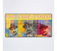 Grand Tapis de Souris Gaming pour Bureau Portrait d'Hercule Poirot, collage esthétique avec le célèbre détective belge pour les amateurs de séries 75x40cm Antidérapante C