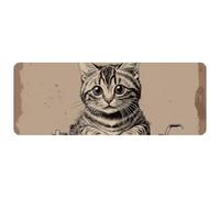 Grand tapis de souris gaming, tapis de bureau style vintage avec chat écrivain, confortable et antidérapant, 30 x 80 cm, idéal pour ordinateur, portable, jeux, bureau et maison.