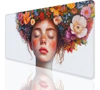 Grand Tapis De Souris Gaming XXL 1000 x 500 mm,Tapis de Souris Fleur avec Bords Cousus,Imperméable Mouse Pad Gaming Accessoire pour Améliore la Précision et la Vitesse,Femme Design 100x50cm,o-319