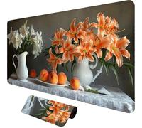 Grand Tapis De Souris Gaming XXL 1000 x 500 mm,Tapis de Souris Lis Motif avec Bords Cousus,Imperméable Mouse Pad Gaming Accessoire pour Améliore la Précision et la Vitesse,Fleur Design 100x50cm,o-1756