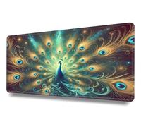 Grand Tapis De Souris Gaming XXL 500x250x3mm - Haute précision et Vitesse - Base antidérapante - Gamer Mouse Pad avec Coutures sur Les Bords - Accessoire Bureau - Paon céleste