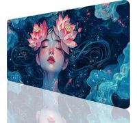 Grand Tapis De Souris Gaming XXL 800 x 300 mm,Tapis de Souris Lotus Motif avec Bords Cousus,Imperméable Mouse Pad Gaming Accessoire pour Améliore la Précision et la Vitesse,Fille Design 80x30cm,o-211