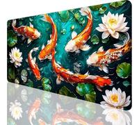 Grand Tapis De Souris Gaming XXL 800 x 300 mm, Tapis de Souris Lotus Motif avec Bords Cousus, Imperméable Mouse Pad Gaming Accessoire pour Améliore la Précision et la Vitesse, Koï Design 80x30cm,o-175