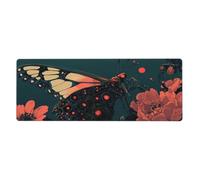 Grand tapis de souris géant à imprimé floral et papillon noir pour ordinateur portable avec bords cousus, base en caoutchouc antidérapant, tapis de bureau à ressort pour bureau, maison, décoration de