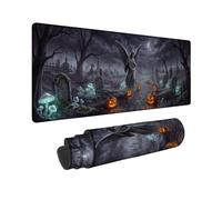 Grand tapis de souris gothique, motif statue d'ange, cimetière, Halloween | Atmosphère gothique, tapis de souris étendu, paysage de cimetière, décoration d'intérieur effrayante, esthétique fantastique