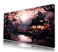 Grand tapis de souris japonais à fleurs sakura, esthétique élégante noire et rose, tapis de bureau de jeu XXL étendu, tapis de clavier pour ordinateurs et ordinateurs portables, 80 x 40 cm, décoration