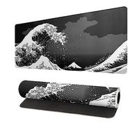 Grand tapis de souris japonais motif vague de mer noire avec base en caoutchouc antidérapant Kanagawa, grand tapis de souris pour clavier Kanagawa, bords cousus, 80 x 30 cm, taille XL, sous-main