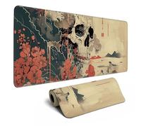 Grand tapis de souris japonais Ukiyo-e motif tête de mort pour bureau, tapis de souris de jeu pour homme avec bords cousus, antidérapant, 80 x 30 cm