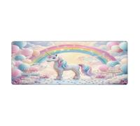Grand tapis de souris licorne blanche avec base en caoutchouc antidérapant étendue avec bords cousus pour jeux vidéo, ordinateur de bureau 30 x 80 cm