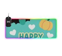 Grand tapis de souris lumineux avec motif chauve-souris d'Halloween avec inscription Happy Halloween Turquoise 89,9 x 40 cm