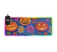 Grand tapis de souris lumineux avec motif citrouilles et fantômes d'Halloween pour bureau, écriture étendue, 90 x 40 cm, clavier et tapis de souris