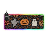 Grand tapis de souris lumineux pour bureau, maison, bureau, Halloween, léopard, citrouille, fantôme, orange, 90 x 40 cm, petit sous-main pour clavier et souris