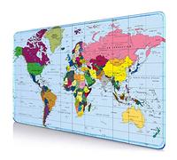 Grand tapis de souris moderne avec motif carte du monde - Base en caoutchouc antidérapante - Pour bureau complet