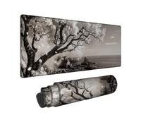 Grand tapis de souris motif arbre - Nature minimaliste - Fleur océan N/A - Caoutchouc noir antidérapant - Long tapis de clavier décoratif pour la maison, le bureau, le travail, le bureau de jeux vidéo