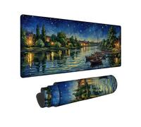 Grand tapis de souris motif bateaux, impressionnisme, nuit, rivière, arbres, été, bleu, caoutchouc, lavable, esthétique, idée pour la maison, le bureau, l'ordinateur portable, les joueurs, cadeau 30,5