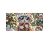 Grand tapis de souris motif chat chantant des chants de Noël 30,5 x 61 cm - Imperméable - Antidérapant - Tapis de souris pour clavier de jeu - Joli tapis de souris pour ordinateur portable, bureau à