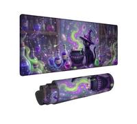 Grand tapis de souris Motif chat sorcière mystique 40,6 x 91,4 cm | Thème bibliothèque fantaisie, sous-main, bouteilles de potion bouillonnantes, accessoire chapeau de magicien