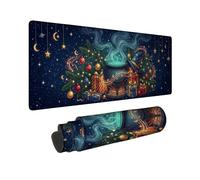 Grand tapis de souris motif chaudron magique de sorcière 30,5 x 81,3 cm | Motif chapeau de sorcière, sous-main, branches de pin, boîtes cadeaux, horizon nocturne étoilée, thème potion fantaisie