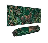 Grand tapis de souris motif chèvre - Feuilles rustiques - Fougères - Vert automne - Caoutchouc antidérapant - Décoration de bureau pour bureau, maison, dortoir, ordinateur portable - 30,5 x 81,3 cm
