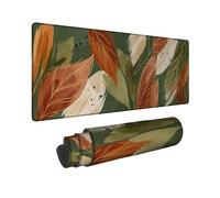 Grand tapis de souris motif feuilles - Automne - Traits de pinceau naturels - Vert automne - Caoutchouc lisse - Décoration pour bureau, maison, dortoir, ordinateur portable - 30,5 x 81,3 cm