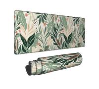 Grand tapis de souris motif feuilles, fleurs naturelles botaniques à pois vert printemps caoutchouc lisse pour la maison, le bureau, le travail, le bureau de jeu, 40,6 x 91,4 cm
