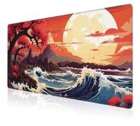 Grand tapis de souris motif lune sur la mer, tapis de souris antidérapant étendu, bords cousus épais, imperméable, 80 x 40 cm (beau paysage naturel)