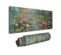 Grand tapis de souris motif nénuphars - Impressionnisme - Nature - Vert - Caoutchouc lisse - Esthétique - Long tapis de clavier - Accessoires de bureau pour ordinateur portable - 30,5 x 81,3 cm
