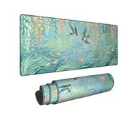 Grand tapis de souris motif oiseaux, nature, nénuphars sereins, feuilles, printemps, caoutchouc lisse, grand clavier, accessoires pour bureau, maison, ordinateur, ordinateur portable, 30,5 x 81,3 cm
