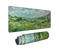 Grand tapis de souris motif paysage, impressionnisme, naturaliste, nuages, collines, printemps vert, caoutchouc antidérapant, décoration pour la maison, le bureau, le travail, le bureau de jeu, 30,5 x