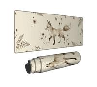 Grand tapis de souris motif renard, fleurs rustiques, fougères, beige automne, caoutchouc, lavable, idée pour la maison, le bureau, l'ordinateur portable, les joueurs, cadeau 40,6 x 91,4 cm