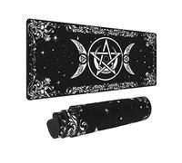 Grand tapis de souris noir, motif pentagramme, sorcière, lune, étoile, 30 x 80 cm, base en caoutchouc antidérapant étendue, avec bords cousus, pour jeux vidéo, ordinateur de bureau