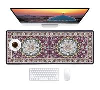 Grand tapis de souris persan pour ordinateur portable, style bohémien avec bords cousus et base en caoutchouc antidérapant, long tapis de protection pour bureau et maison