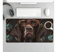 Grand tapis de souris, pointeur allemand à poils courts dans lunettes, sous-main de bureau imperméable pour clavier et souris, base en caoutchouc antidérapant, tapis de souris de jeu, pour bureau et