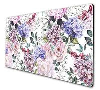 Grand tapis de souris pour clavier, base en caoutchouc antidérapant avec bords cousus, taille XXL, pour ordinateur et ordinateur portable, 80 x 40 cm, fleur, hortensia et pivoine