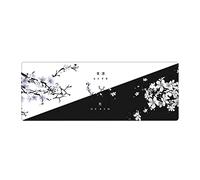 Grand tapis de souris pour gaming avec inscription « Death/Life » motif fleurs de cerisier japonais, dos antidérapant en caoutchouc et bords cousus, noir et blanc, taille XL, 80 x 30 cm