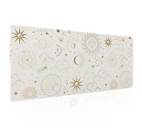 Grand tapis de souris pour gaming motif bohème chic soleil et lune, mystique et magique avec galaxie, étoiles et nuages, avec dos antidérapant en caoutchouc et bords cousus, blanc, taille XL, 90 x 40